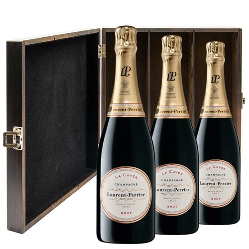 Laurent Perrier La Cuvee Champagne 75cl Treble Elm Wood Gift Boxed Champagne (3x75cl)